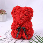 25Cm Artificial Teddy Rose Flower Bear with Box Romantic Valentines Day Gift Girlfriend Women Anniversary Wedding Party Supplies