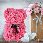 25Cm Artificial Teddy Rose Flower Bear with Box Romantic Valentines Day Gift Girlfriend Women Anniversary Wedding Party Supplies