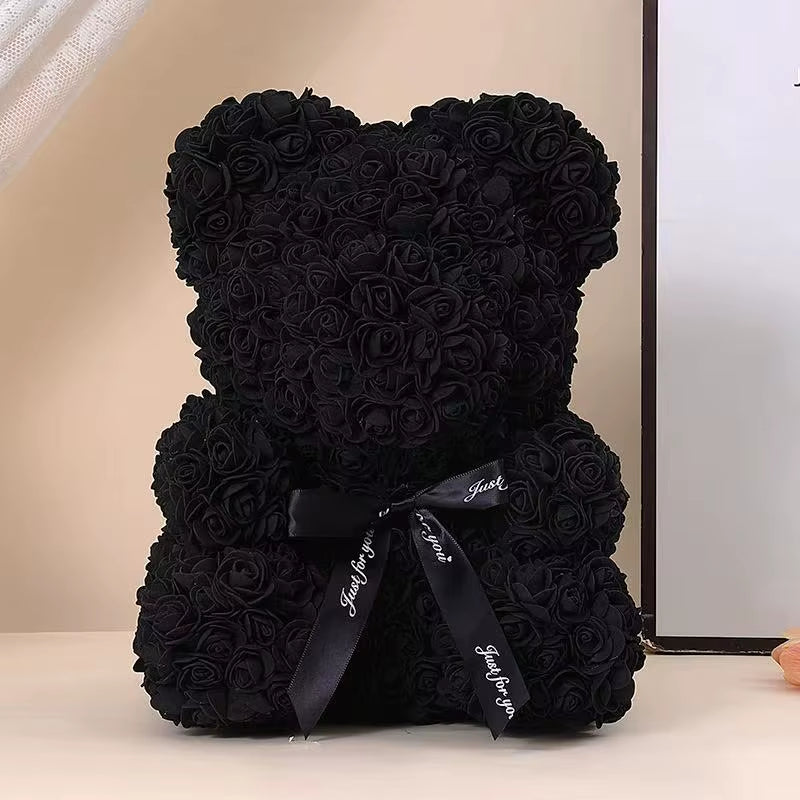 25Cm Artificial Teddy Rose Flower Bear with Box Romantic Valentines Day Gift Girlfriend Women Anniversary Wedding Party Supplies