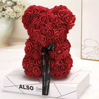25Cm Artificial Teddy Rose Flower Bear with Box Romantic Valentines Day Gift Girlfriend Women Anniversary Wedding Party Supplies
